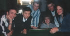 Celebrating Tabby joining St. Matthews Church.  l-r:  Ryan, Yin, me, Kirsten, David, Tabby - 1998
